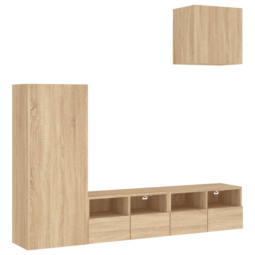 4 Piece TV Wall Units Sonoma Oak Engineered Wood