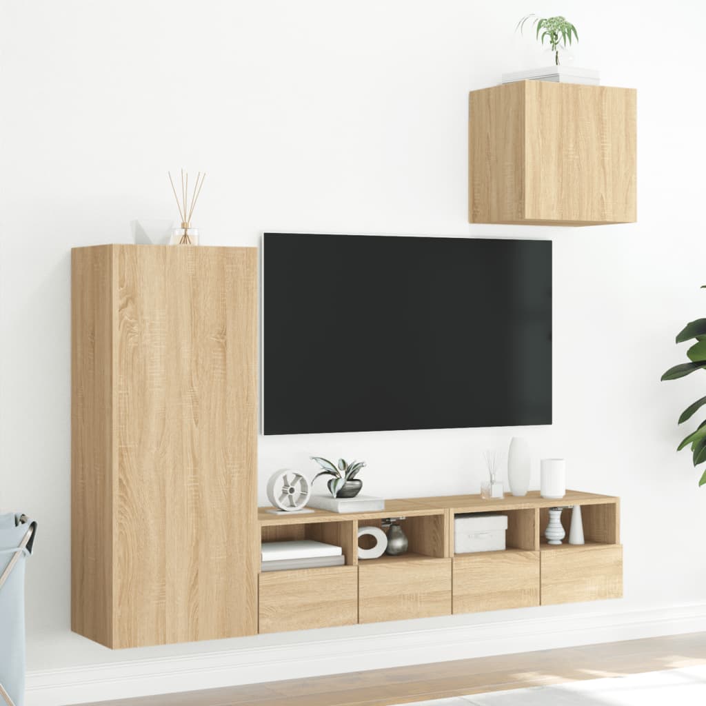 4 Piece TV Wall Units Sonoma Oak Engineered Wood