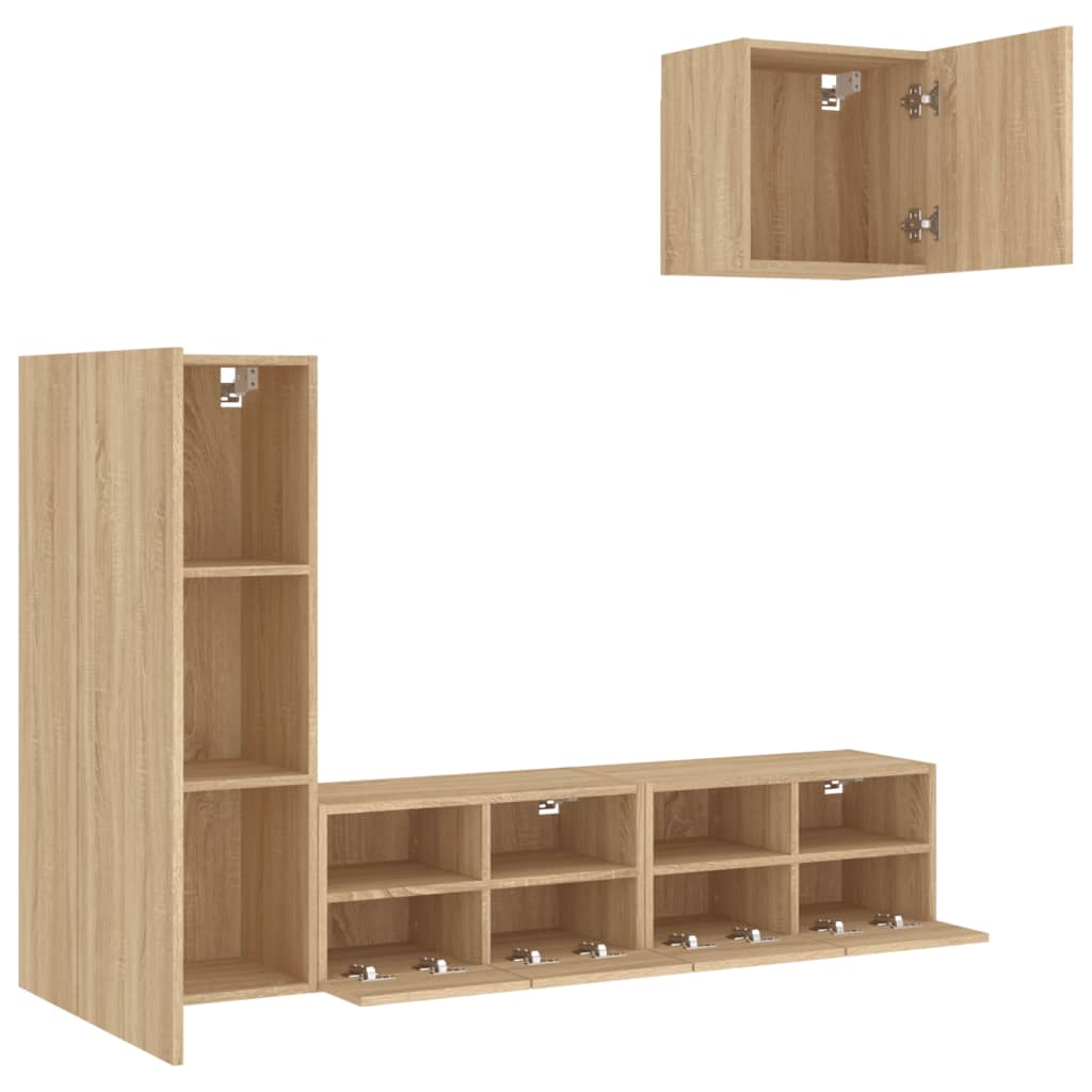 4 Piece TV Wall Units Sonoma Oak Engineered Wood