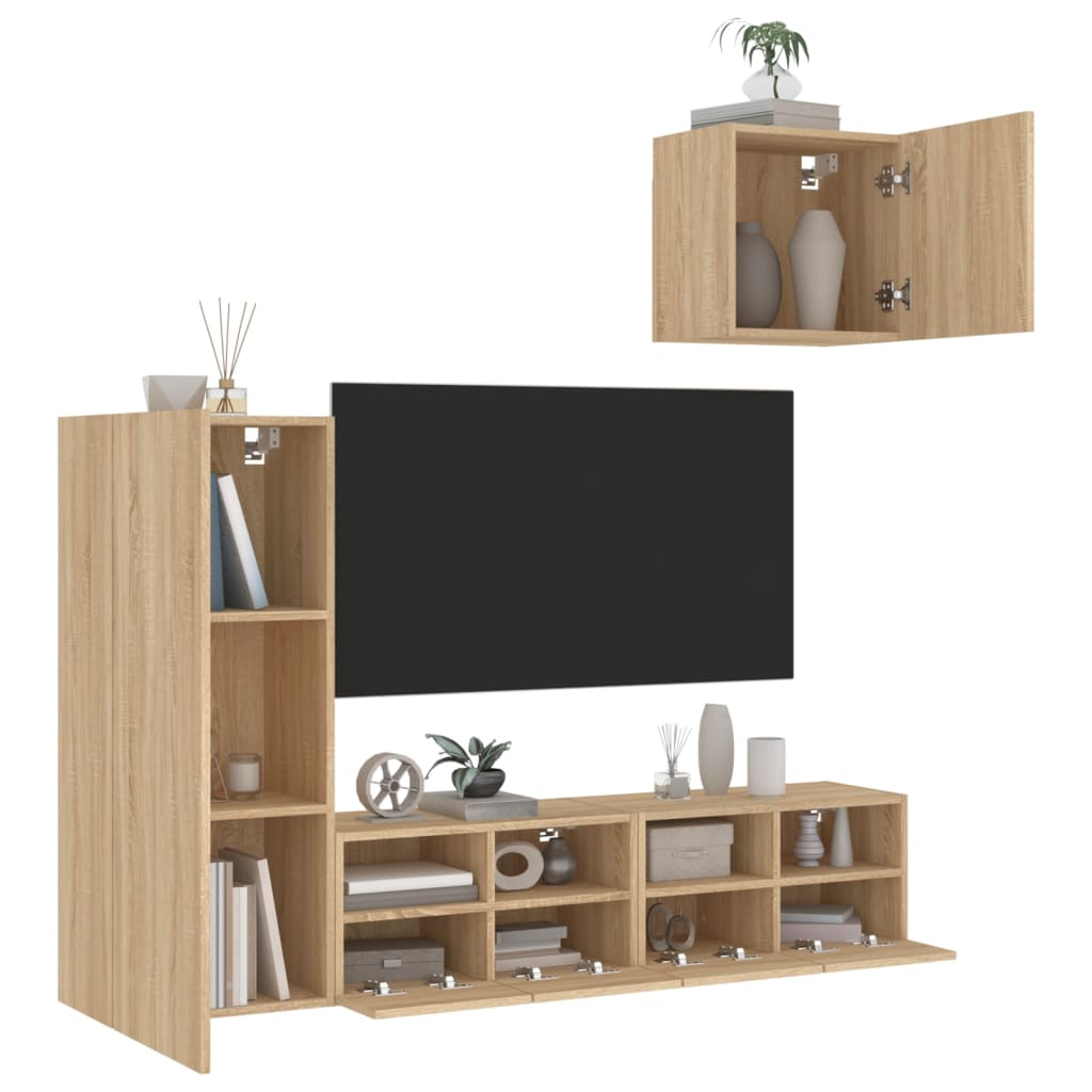 4 Piece TV Wall Units Sonoma Oak Engineered Wood