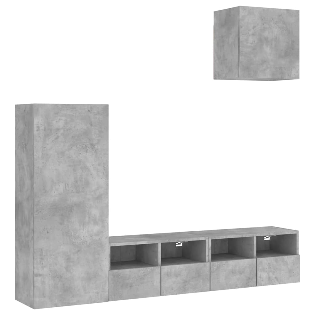 4 Piece TV Wall Units Concrete Grey Engineered Wood
