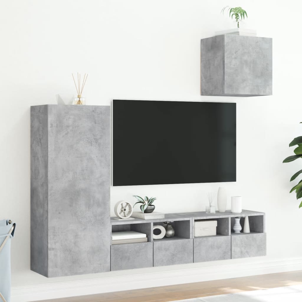4 Piece TV Wall Units Concrete Grey Engineered Wood