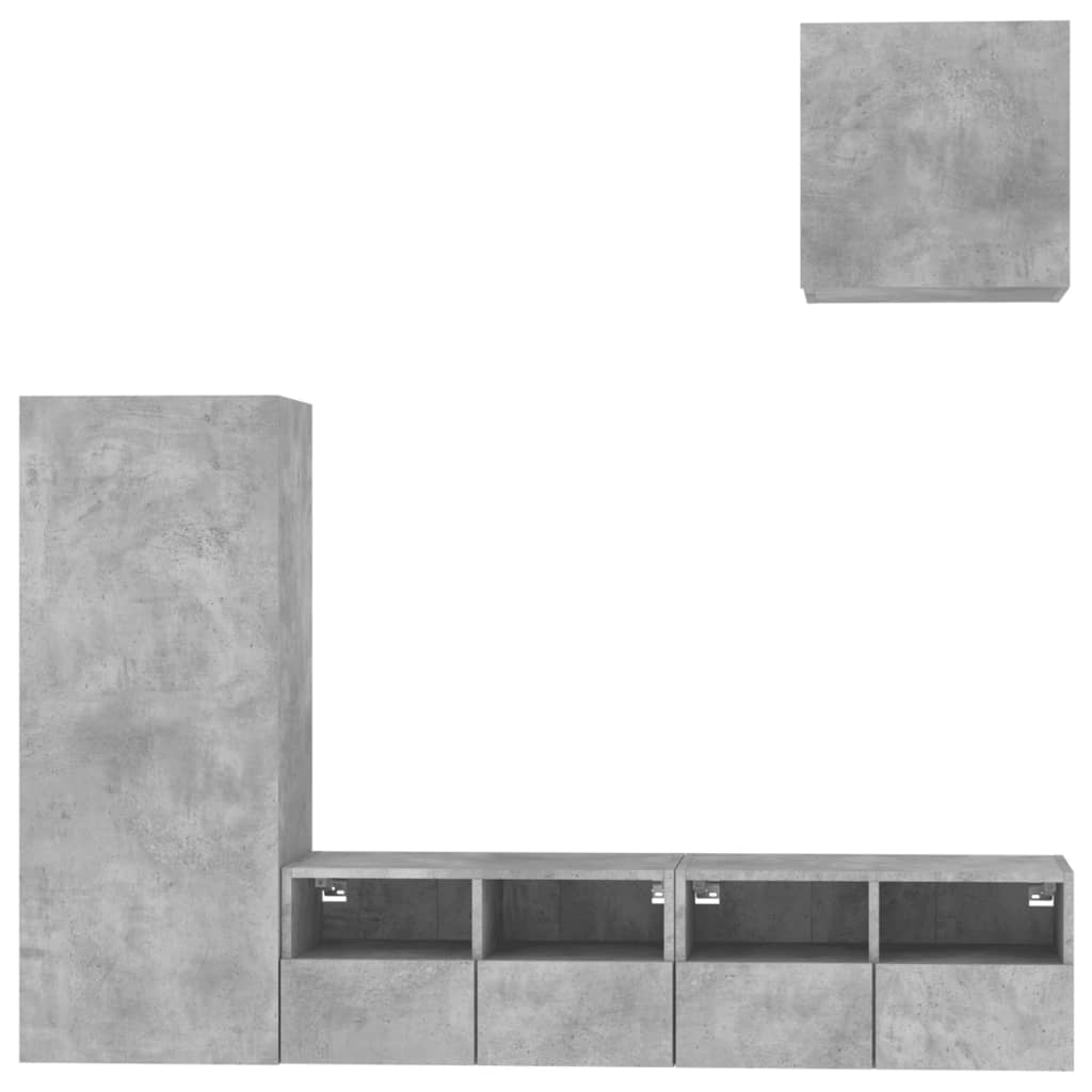4 Piece TV Wall Units Concrete Grey Engineered Wood