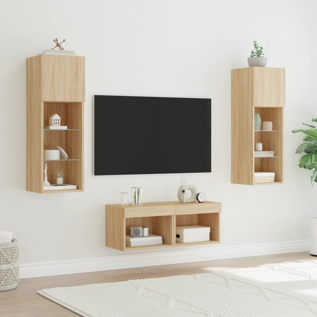 4 Piece TV Wall Cabinets with LED Lights Sonoma Oak