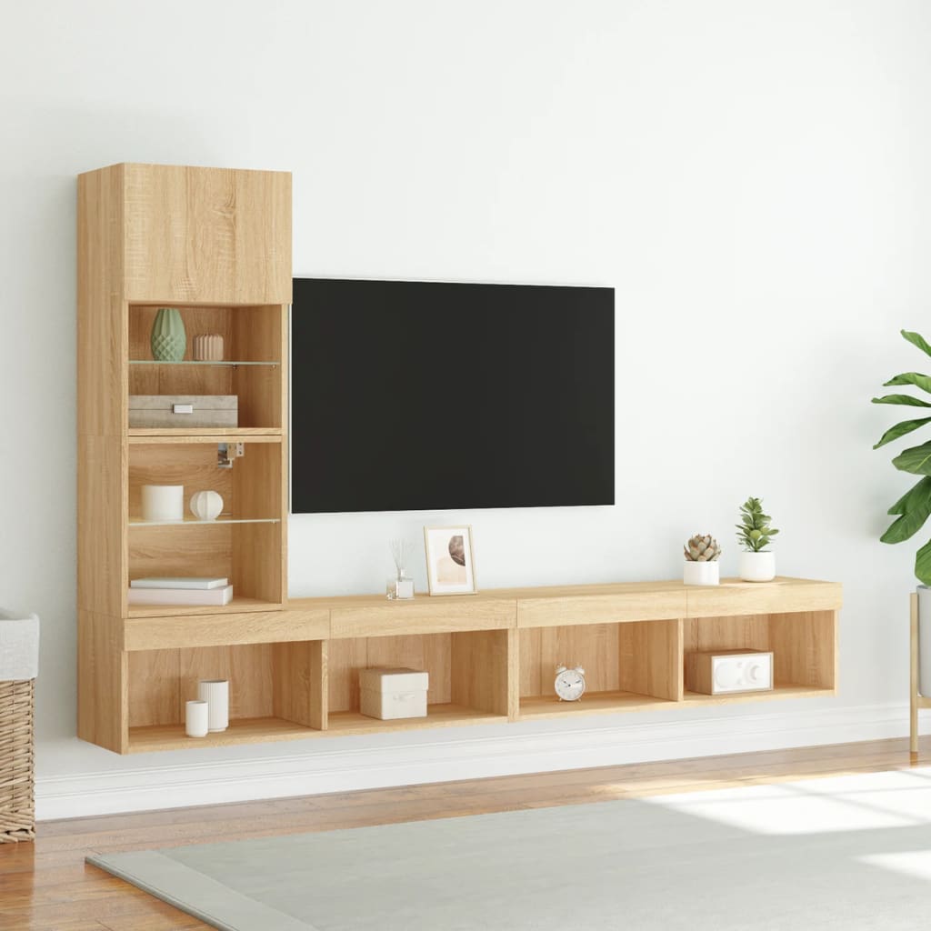 4 Piece TV Wall Units with LED Sonoma Oak Engineered Wood