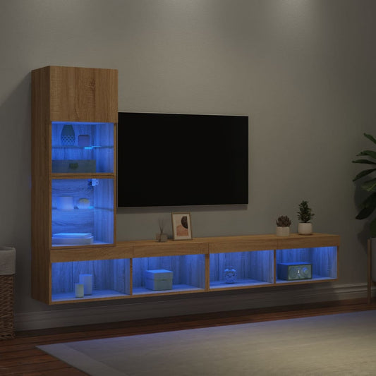 4 Piece TV Wall Units with LED Sonoma Oak Engineered Wood