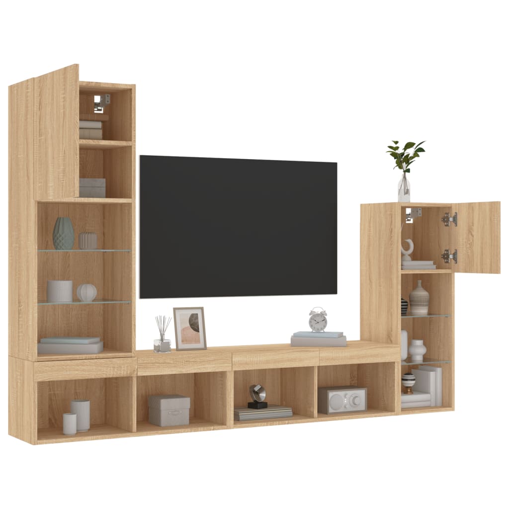 4 Piece TV Wall Units with LED Sonoma Oak Engineered Wood