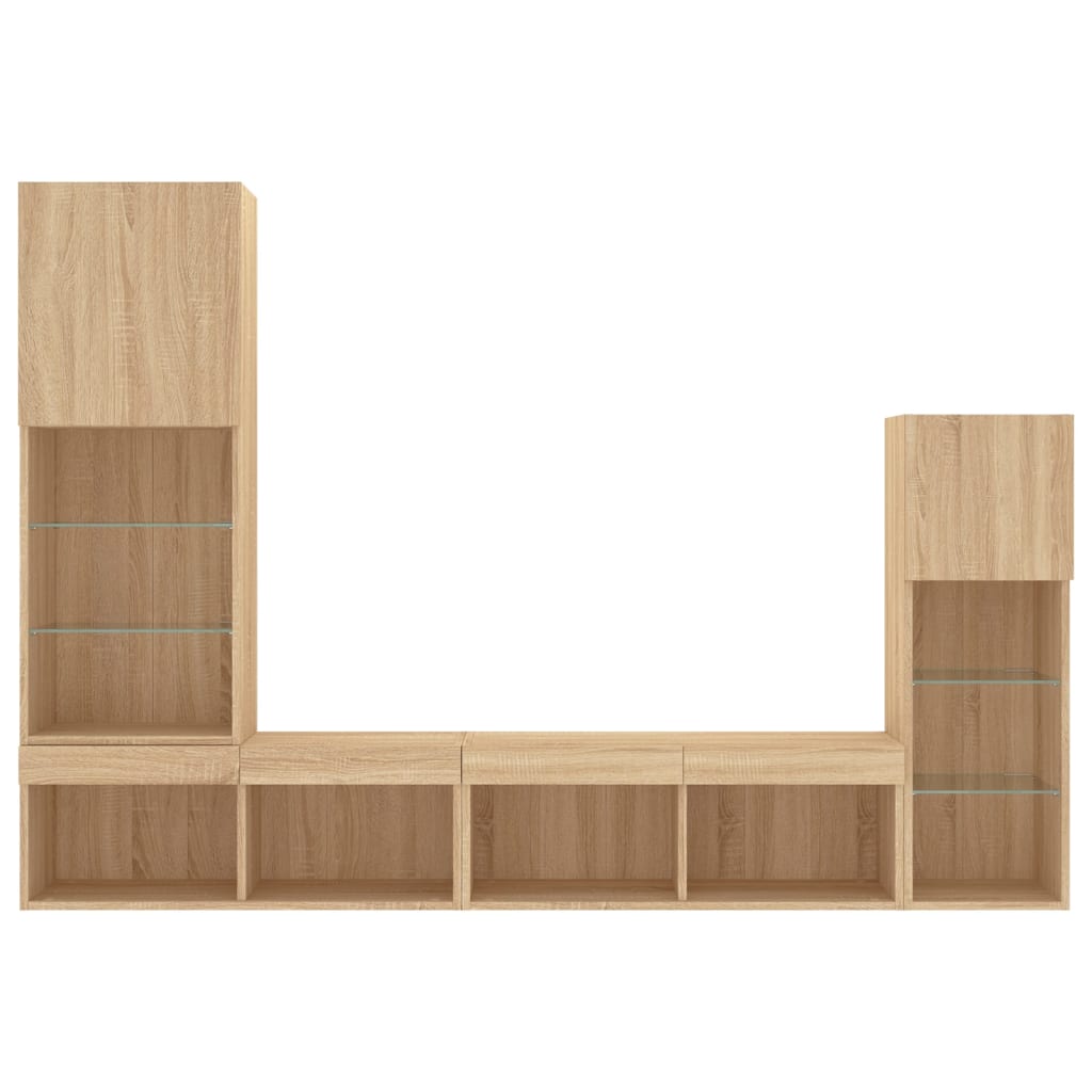 4 Piece TV Wall Units with LED Sonoma Oak Engineered Wood