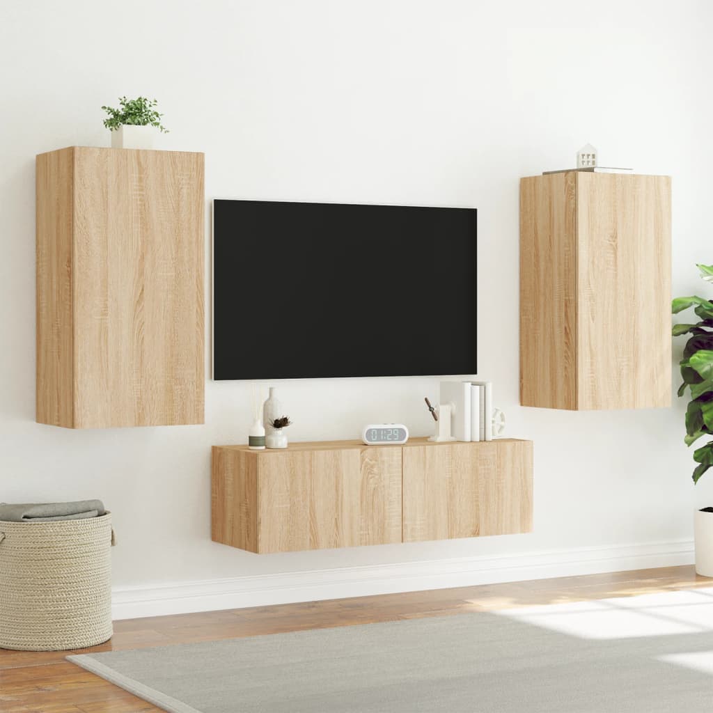 3 Piece TV Wall Cabinets with LED Lights Sonoma Oak