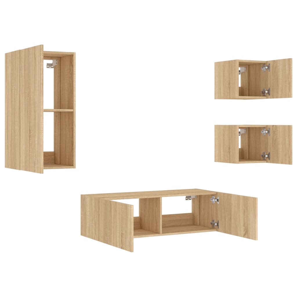 4 Piece TV Wall Cabinets with LED Lights Sonoma Oak