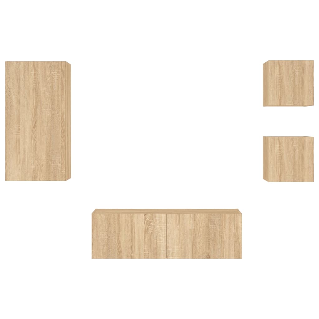 4 Piece TV Wall Cabinets with LED Lights Sonoma Oak
