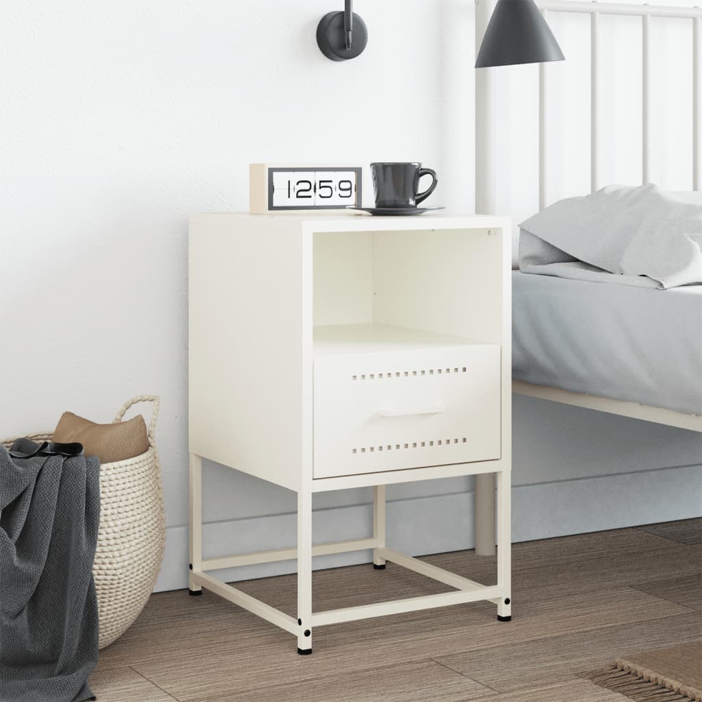 Bedside Cabinet White 36x39x60.5 cm Steel