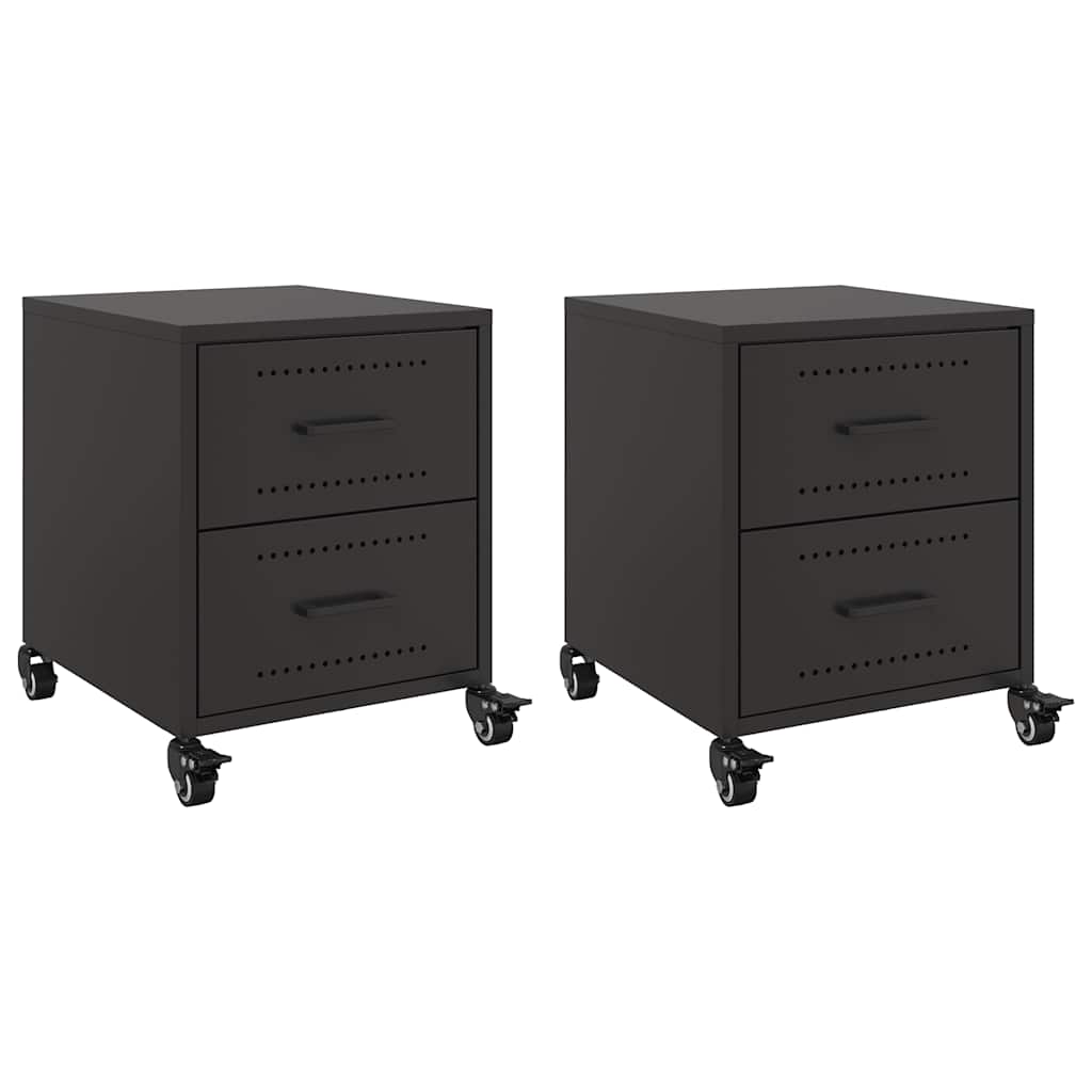 Bedside Cabinets 2 pcs Black 36x39x43.5 cm Steel