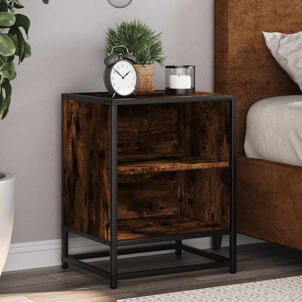 Bedside Cabinet Smoked Oak 40x31x50 cm Engineered Wood and Metal
