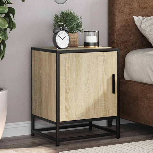 Bedside Cabinet Sonoma Oak 40x31x50 cm Engineered Wood and Metal