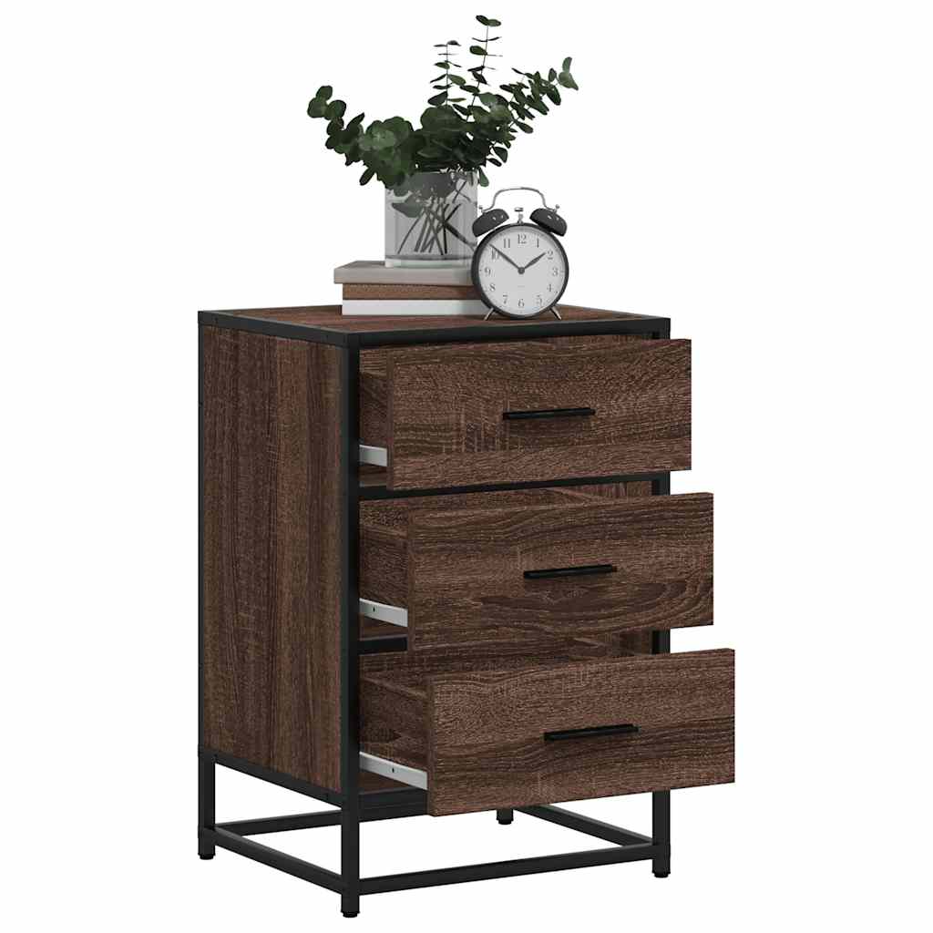 Bedside Cabinet Brown Oak 40x34.5x60 cm Engineered Wood and Metal
