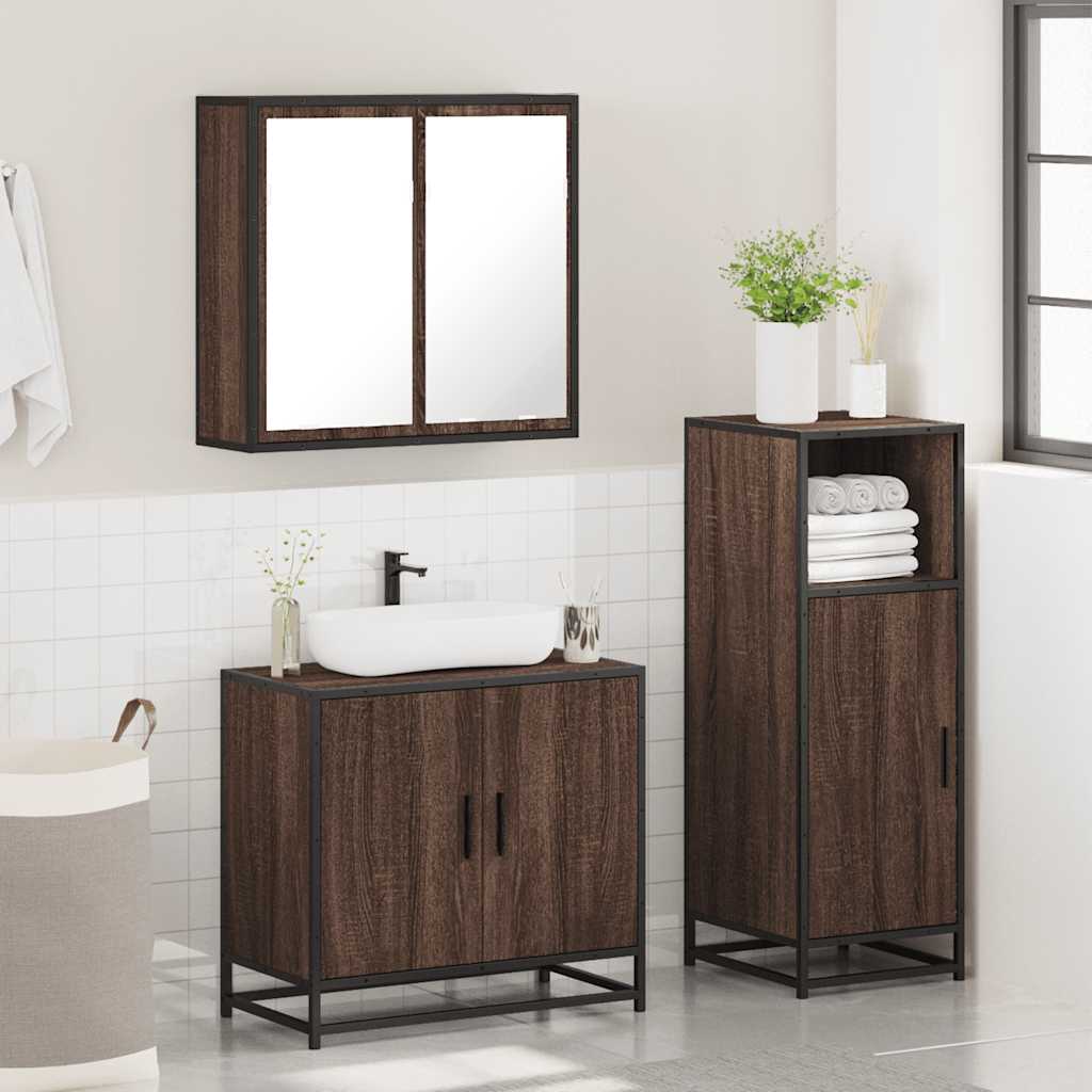 3 Piece Bathroom Furniture Set Brown Oak Engineered Wood