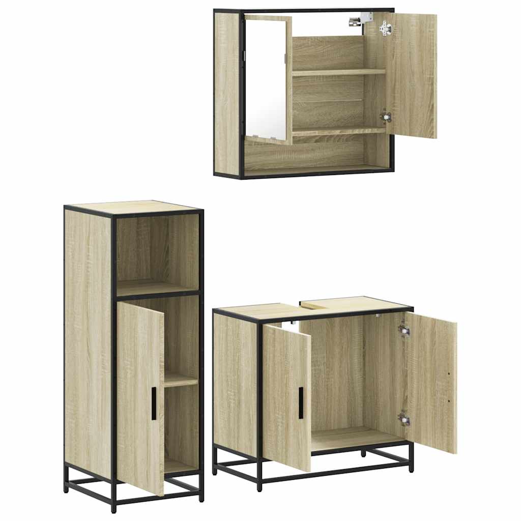 3 Piece Bathroom Furniture Set Sonoma Oak Engineered Wood