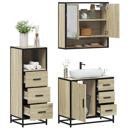 3 Piece Bathroom Furniture Set Sonoma Oak Engineered Wood