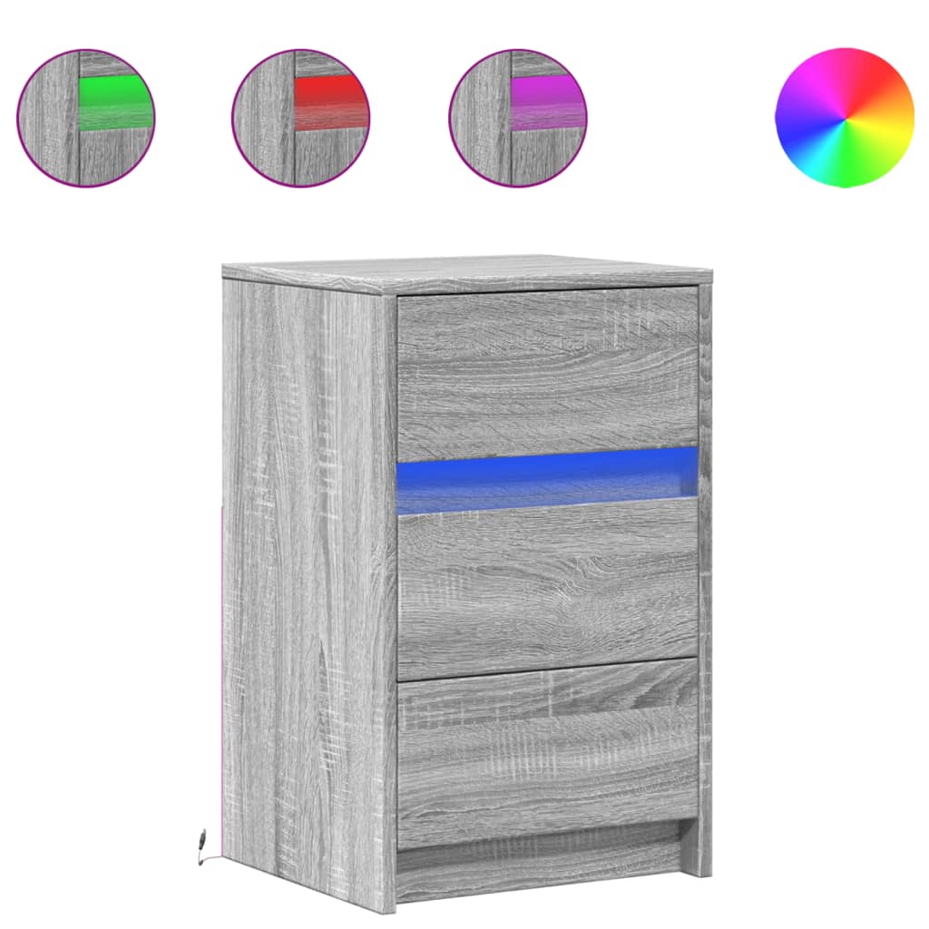 Bedside Cabinet with LED Lights Grey Sonoma Engineered Wood