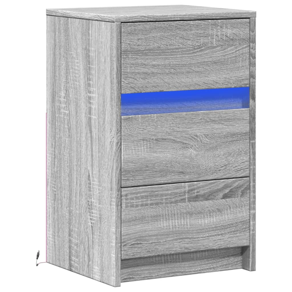 Bedside Cabinet with LED Lights Grey Sonoma Engineered Wood