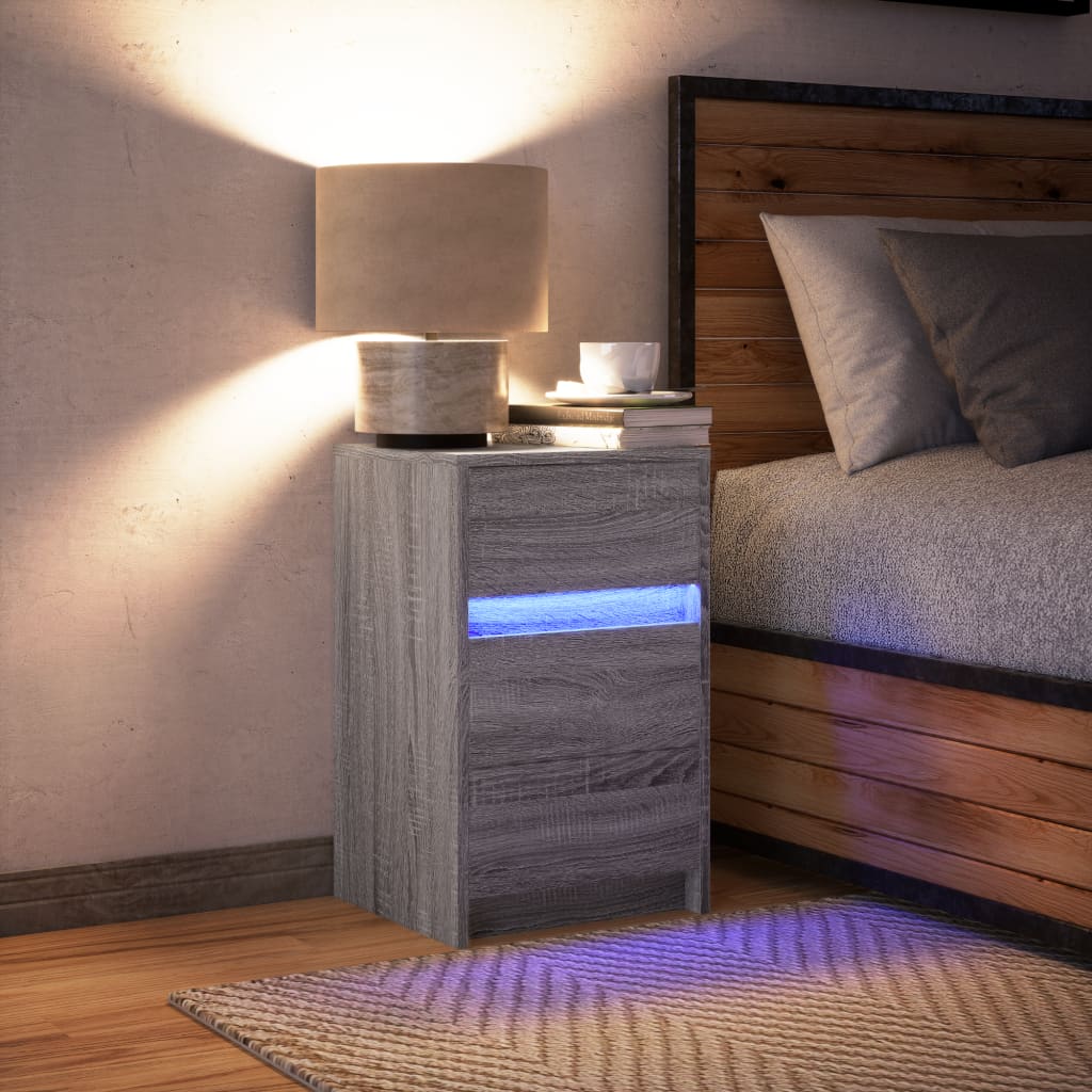 Bedside Cabinet with LED Lights Grey Sonoma Engineered Wood