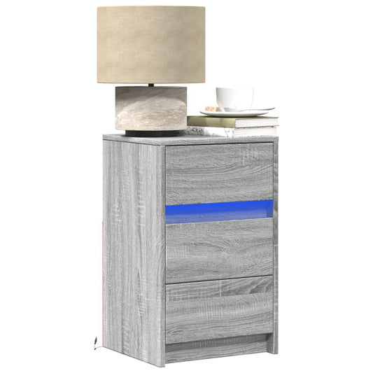 Bedside Cabinet with LED Lights Grey Sonoma Engineered Wood