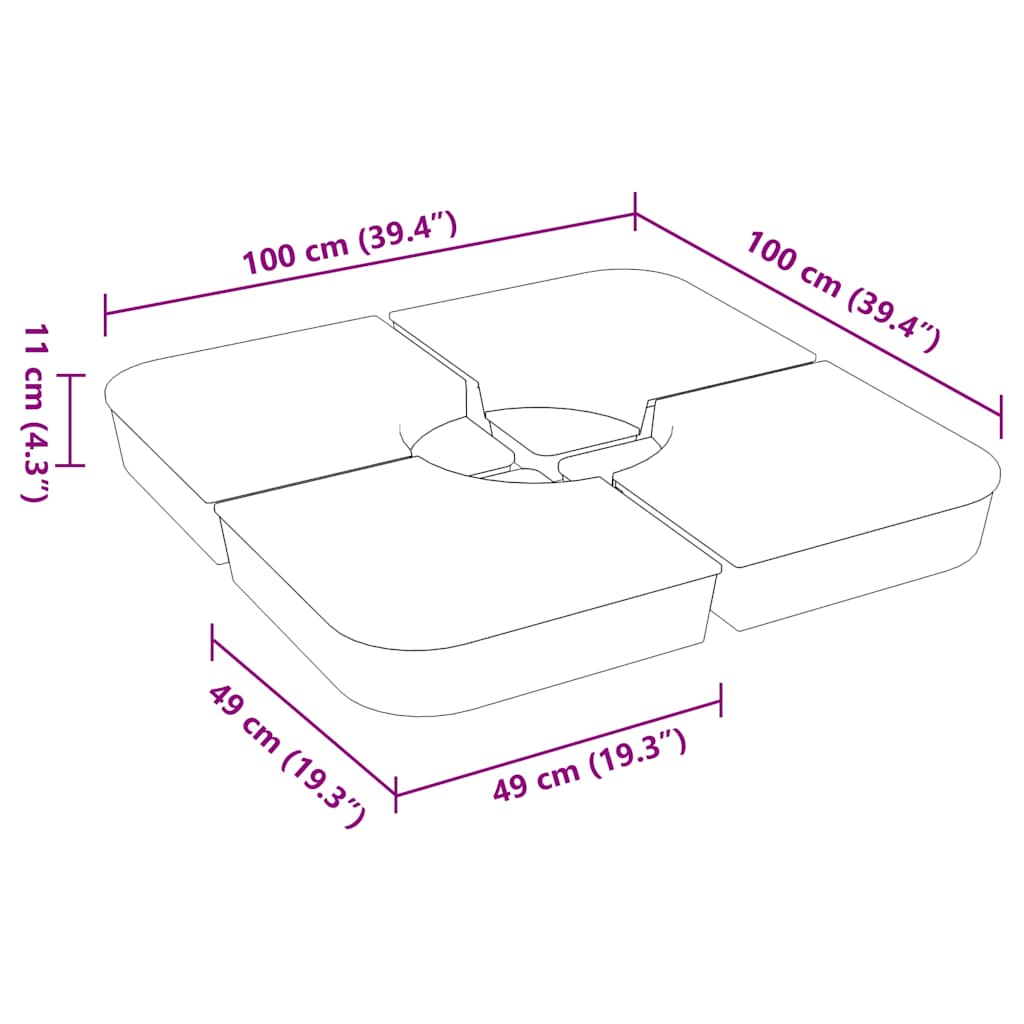 4 Piece Parasol Base Set for Cross Stand Parasol 100 kg PP