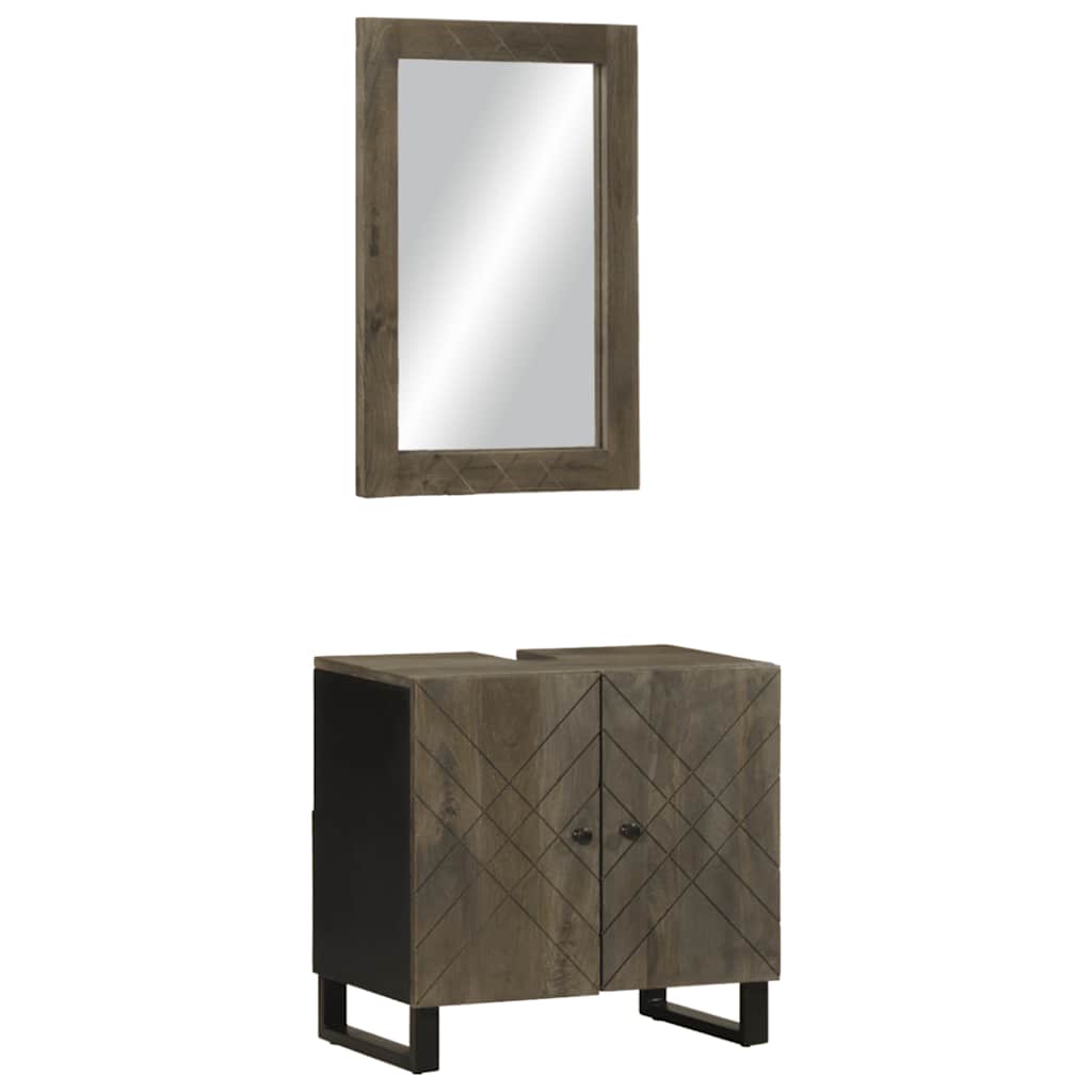 2 Piece Bathroom Furniture Set Black Solid Wood Mango