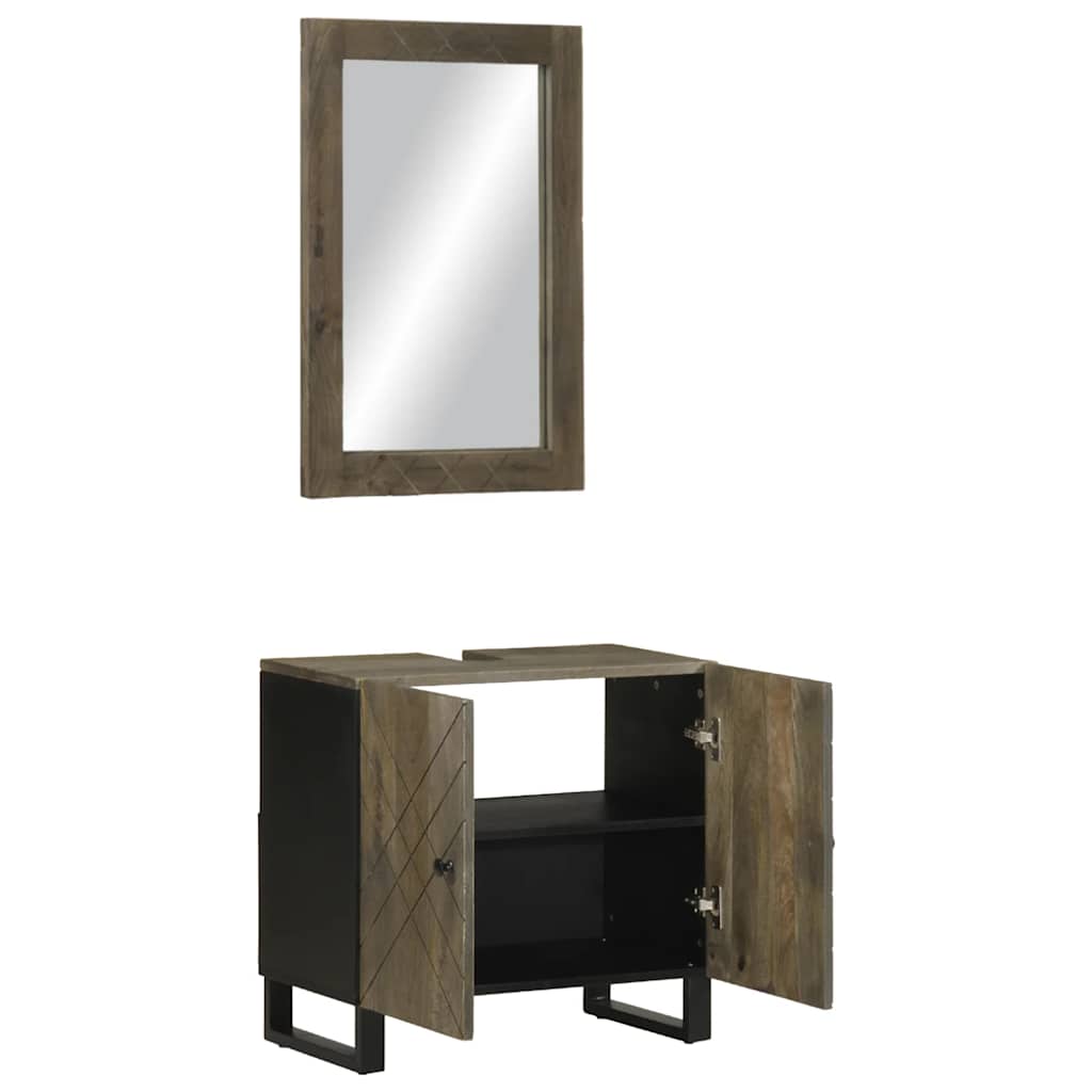 2 Piece Bathroom Furniture Set Black Solid Wood Mango