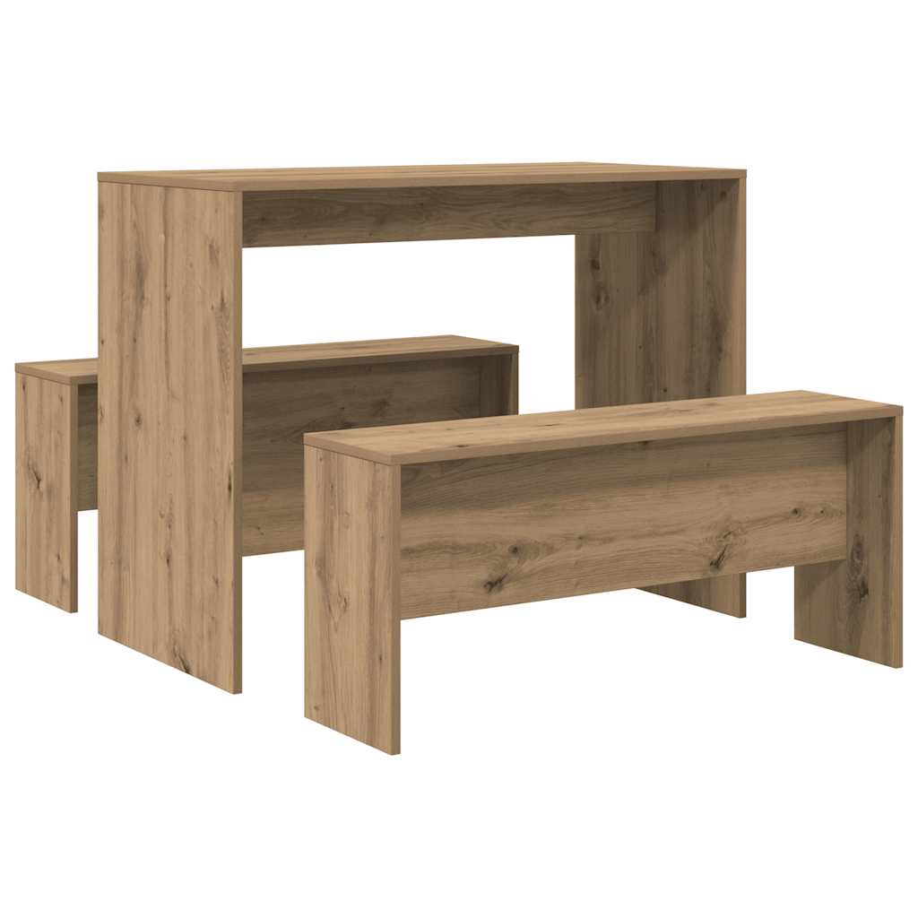 3 Piece Dining Table and Bench set Atisian Oak Engineered Wood
