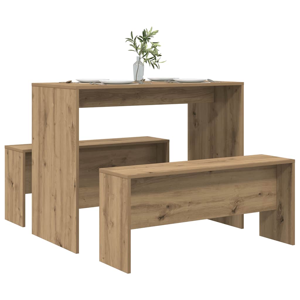 3 Piece Dining Table and Bench set Atisian Oak Engineered Wood