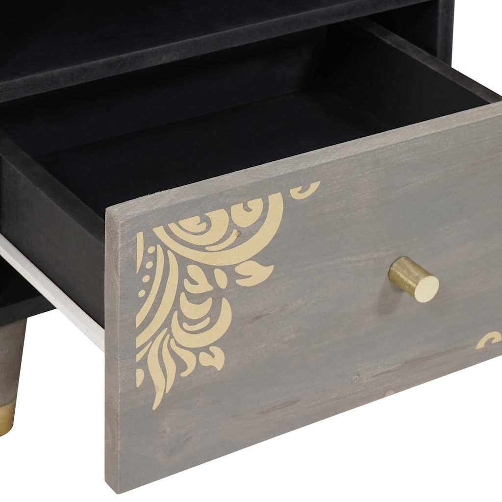Bedside Cabinet Grey 40 x 33 x 46 cm Solid Mango Wood