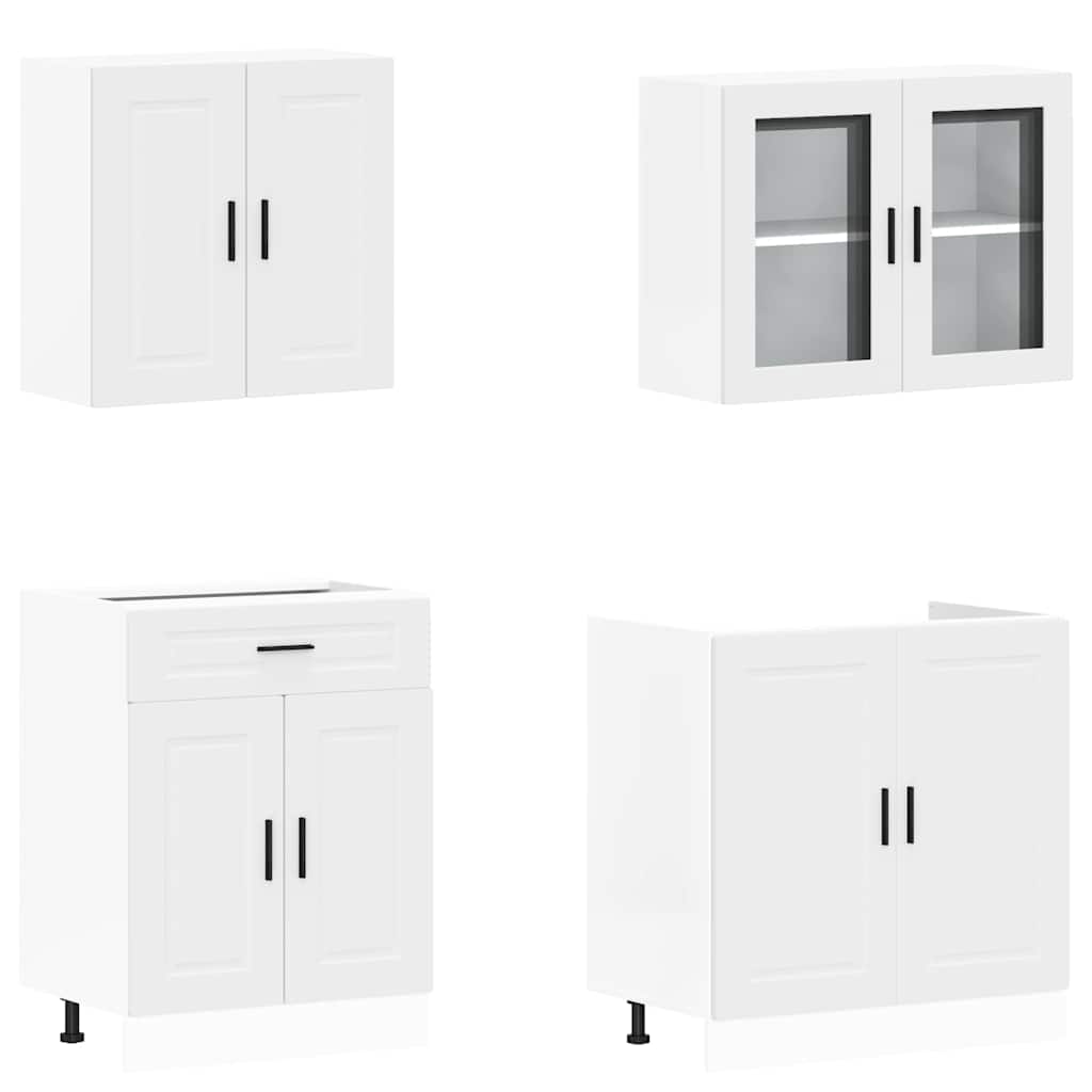 4 Piece Kitchen Cabinet Set Porto White Engineered Wood