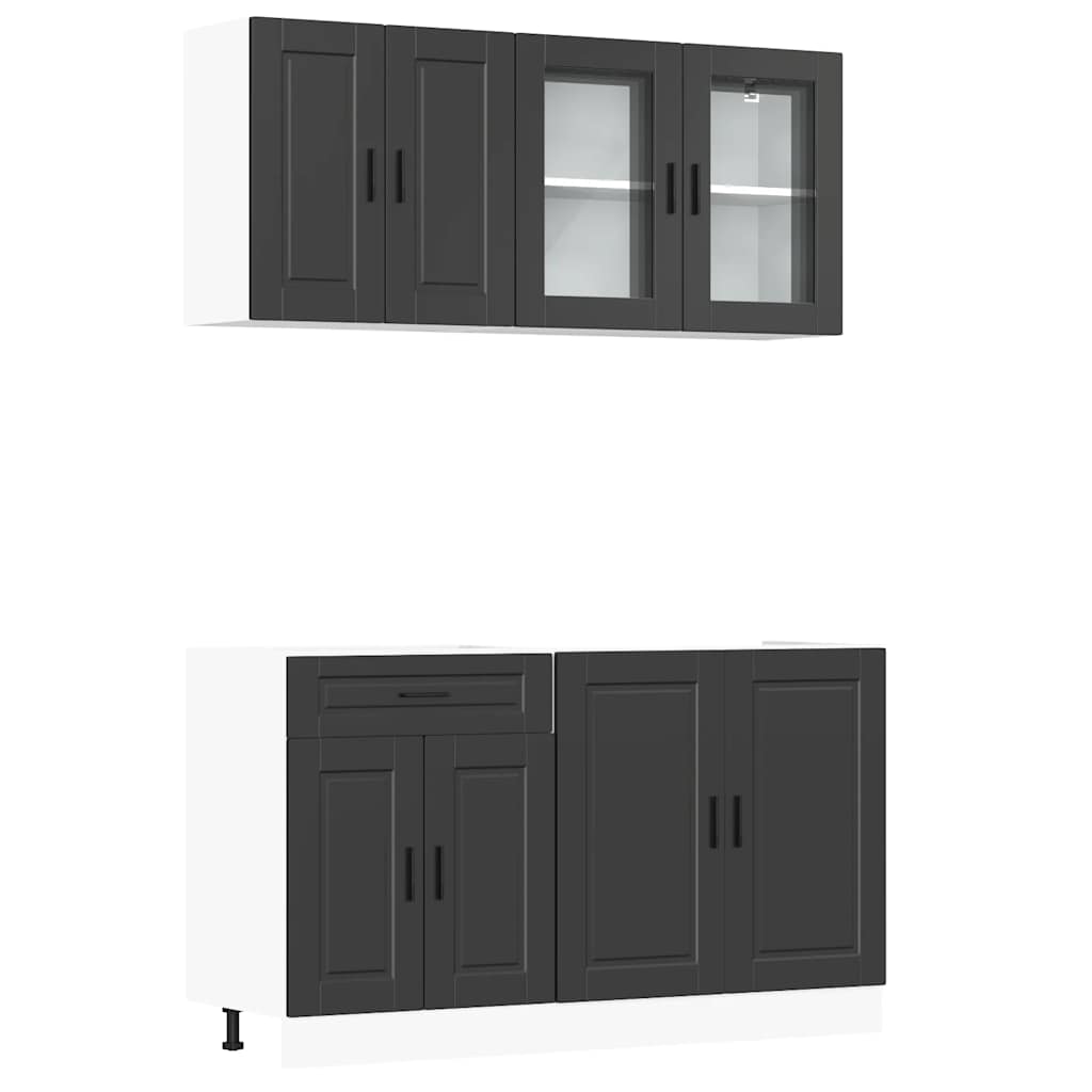4 Piece Kitchen Cabinet Set Porto Black Engineered Wood
