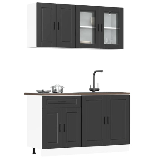 4 Piece Kitchen Cabinet Set Porto Black Engineered Wood