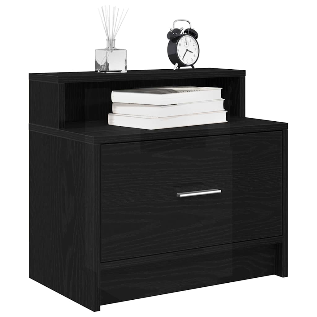 Bedside Cabinet with Drawer Black Oak 51x31x47 cm
