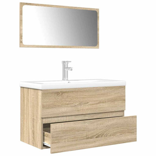 3 Piece Bathroom Furniture Set Sonoma Oak Engineered Wood