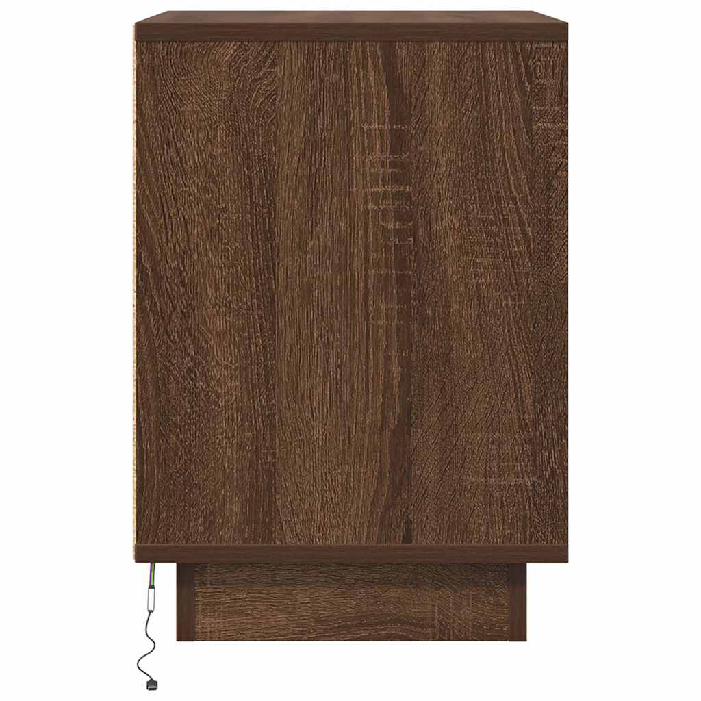 Bedside Cabinet with LED Lights Brown Oak 38x34x50 cm