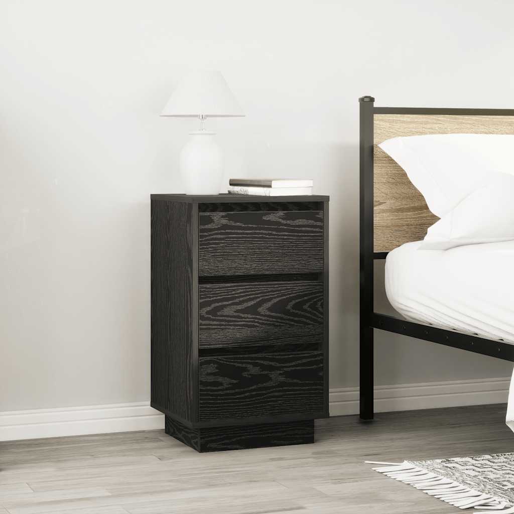 Bedside Cabinet with LED Lights Black 38x34x65 cm