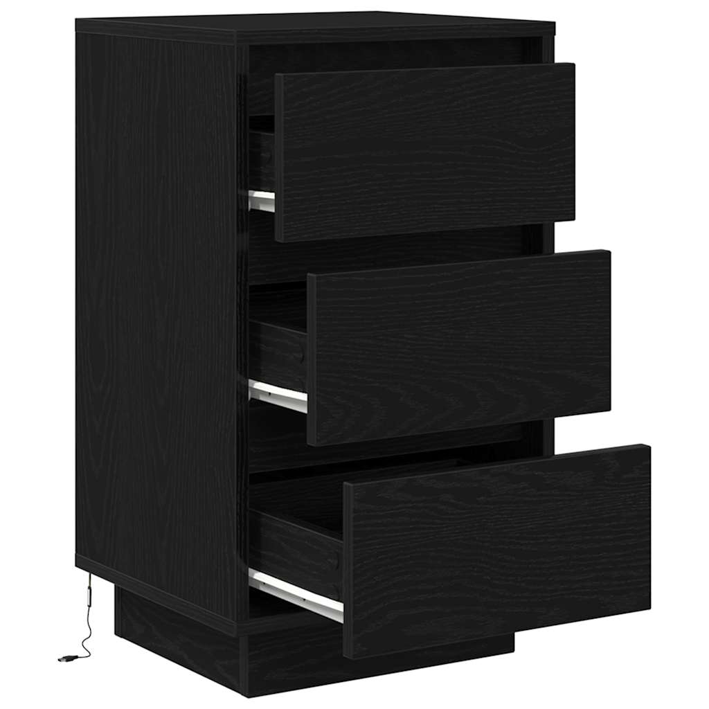 Bedside Cabinet with LED Lights Black 38x34x65 cm