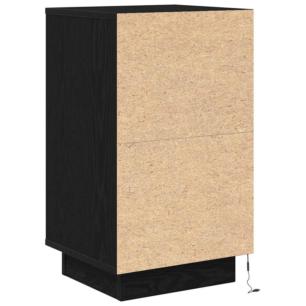Bedside Cabinet with LED Lights Black 38x34x65 cm