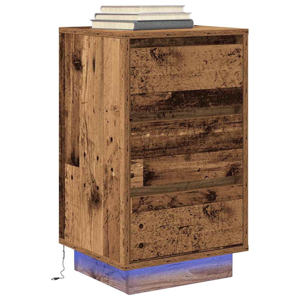 Bedside Cabinet with LED Lights Old Wood 38x34x65 cm