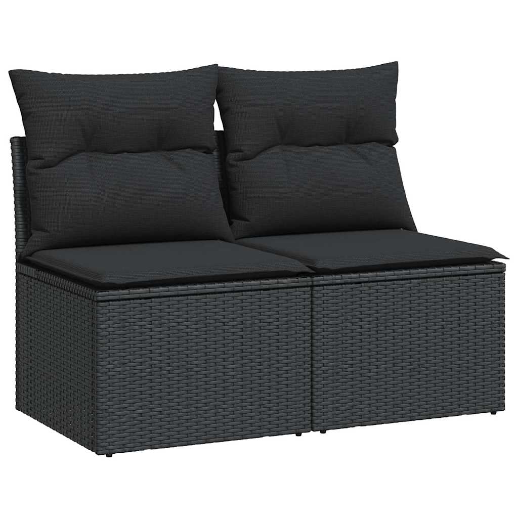 2 Piece Garden Sofa Set with Cushions Black Poly Rattan Acacia