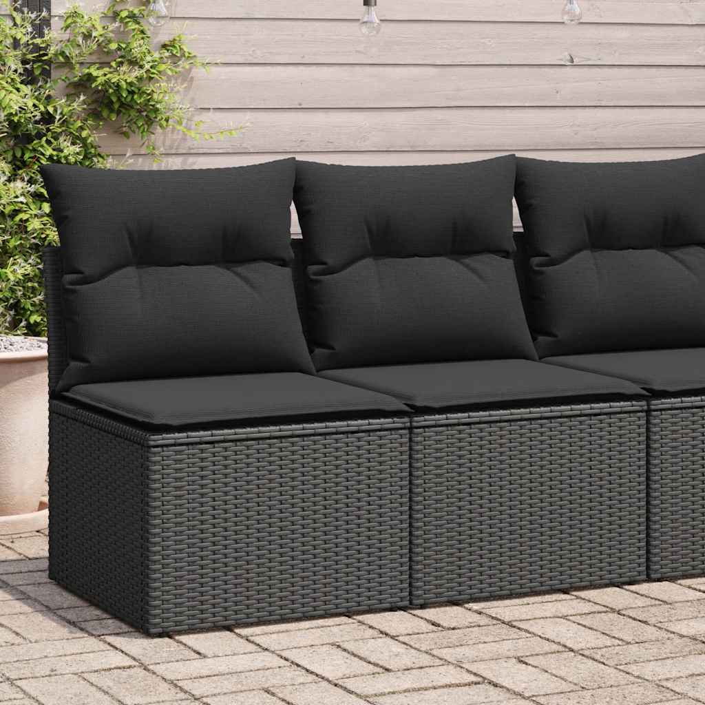 2 Piece Garden Sofa Set with Cushions Black Poly Rattan Acacia