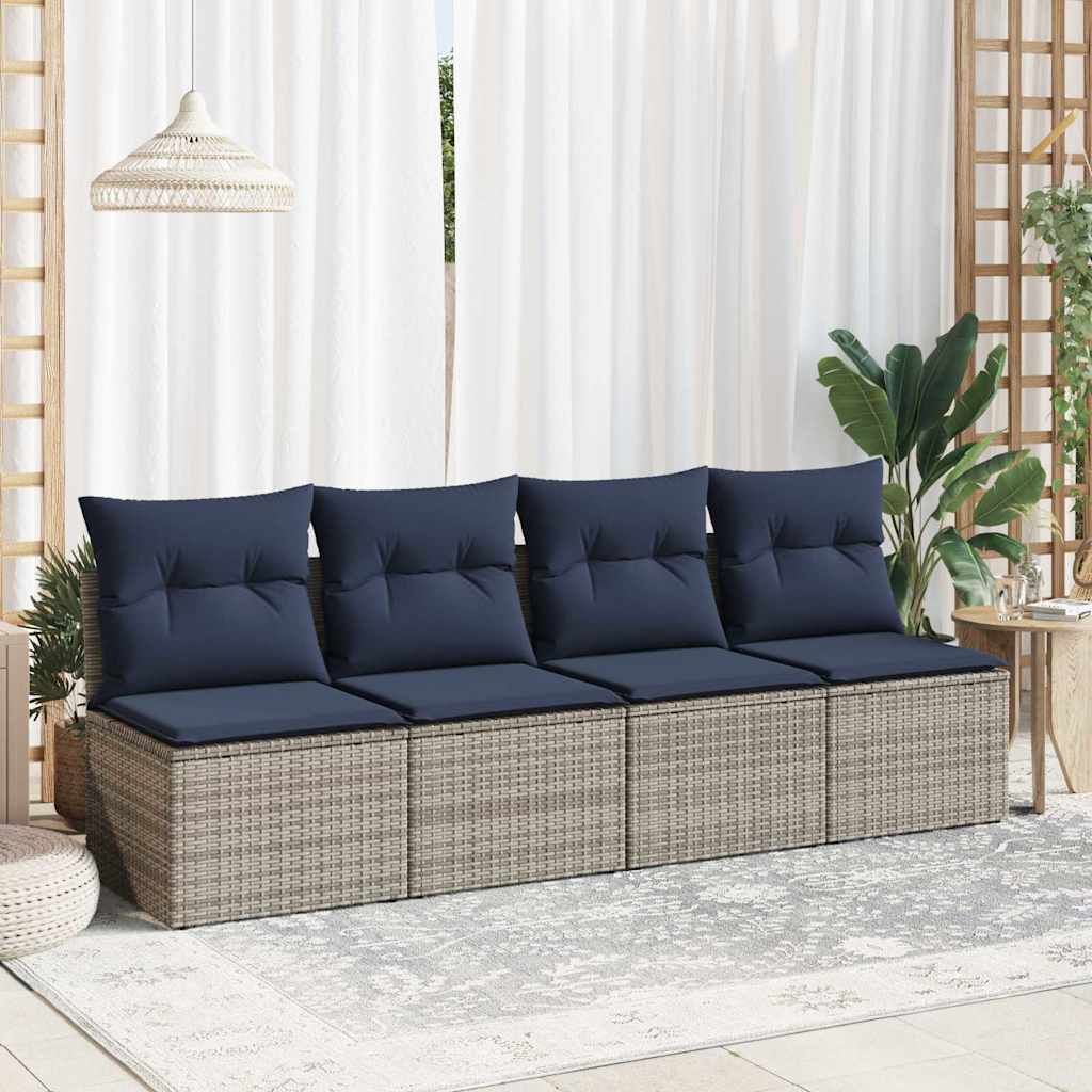 2 Piece Garden Sofa Set with Cushions Grey Poly Rattan Acacia