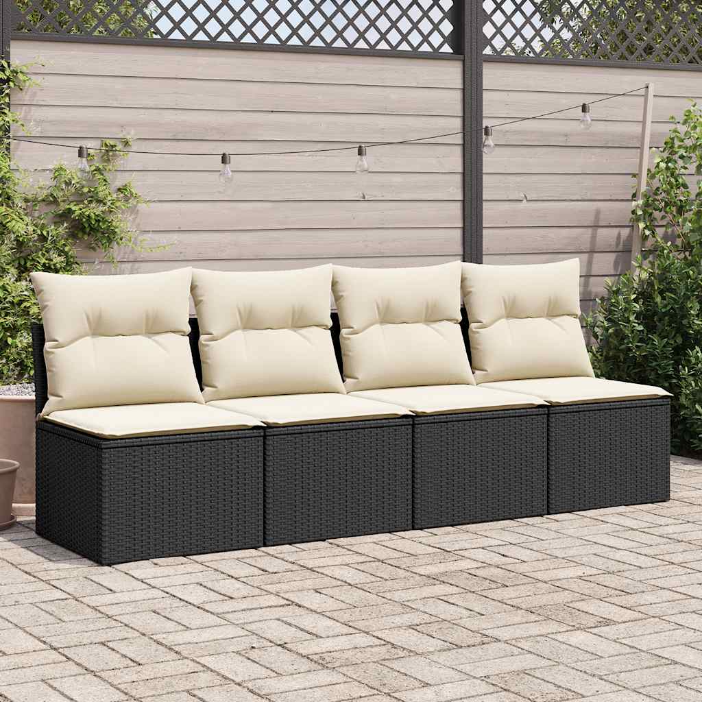 2 Piece Garden Sofa Set with Cushions Black Poly Rattan Acacia