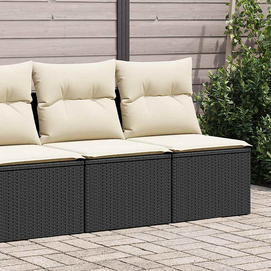 2 Piece Garden Sofa Set with Cushions Black Poly Rattan Acacia