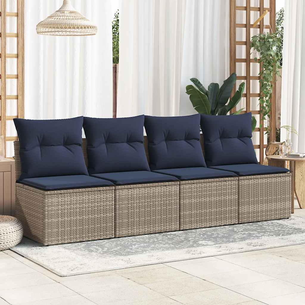2 Piece Garden Sofa Set with Cushions Grey Poly Rattan Acacia