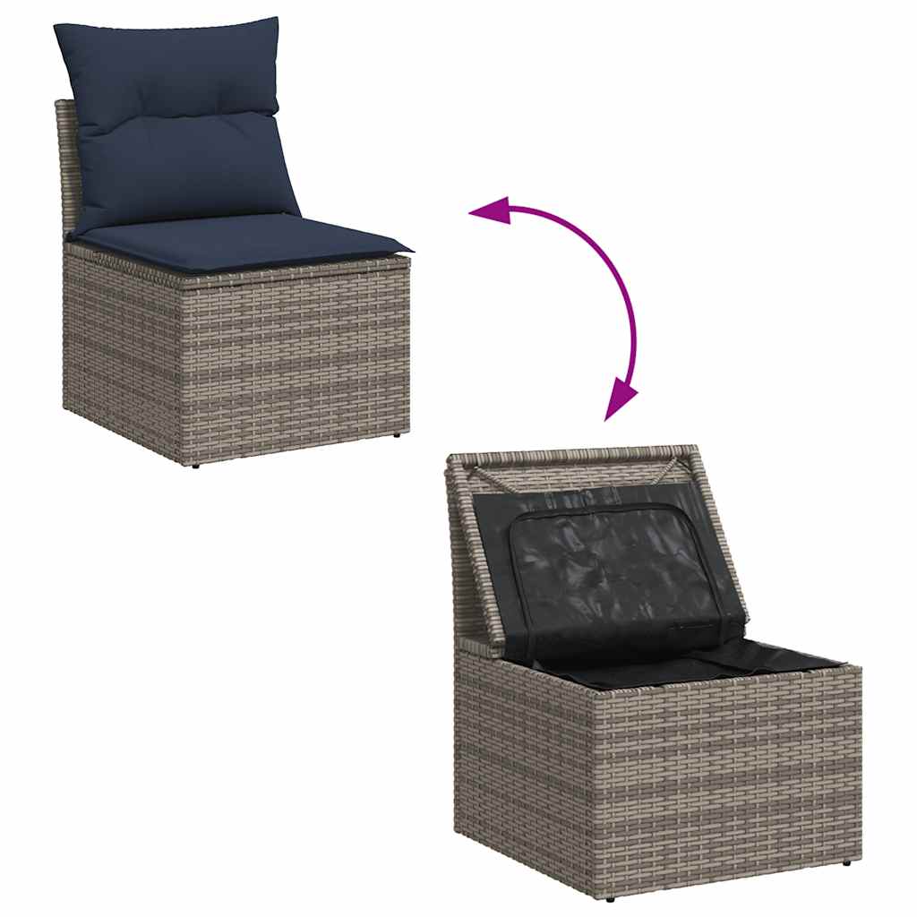 2 Piece Garden Sofa Set with Cushions Grey Poly Rattan Acacia